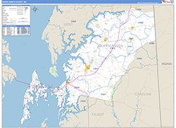 Queen Anne'sCounty, MD Wall Map Zip Code Basic Style 2026